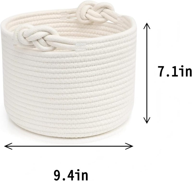 Bellar Small Rope Basket,Shelf Storage Baskets for Organizing,Cute White Storage Basket,Round Decorative Box for Kids,Woven Rope Storage Snack Storage Area Decorative Boxes Aesthetic -9.4’’*7.1’’ - Image 4